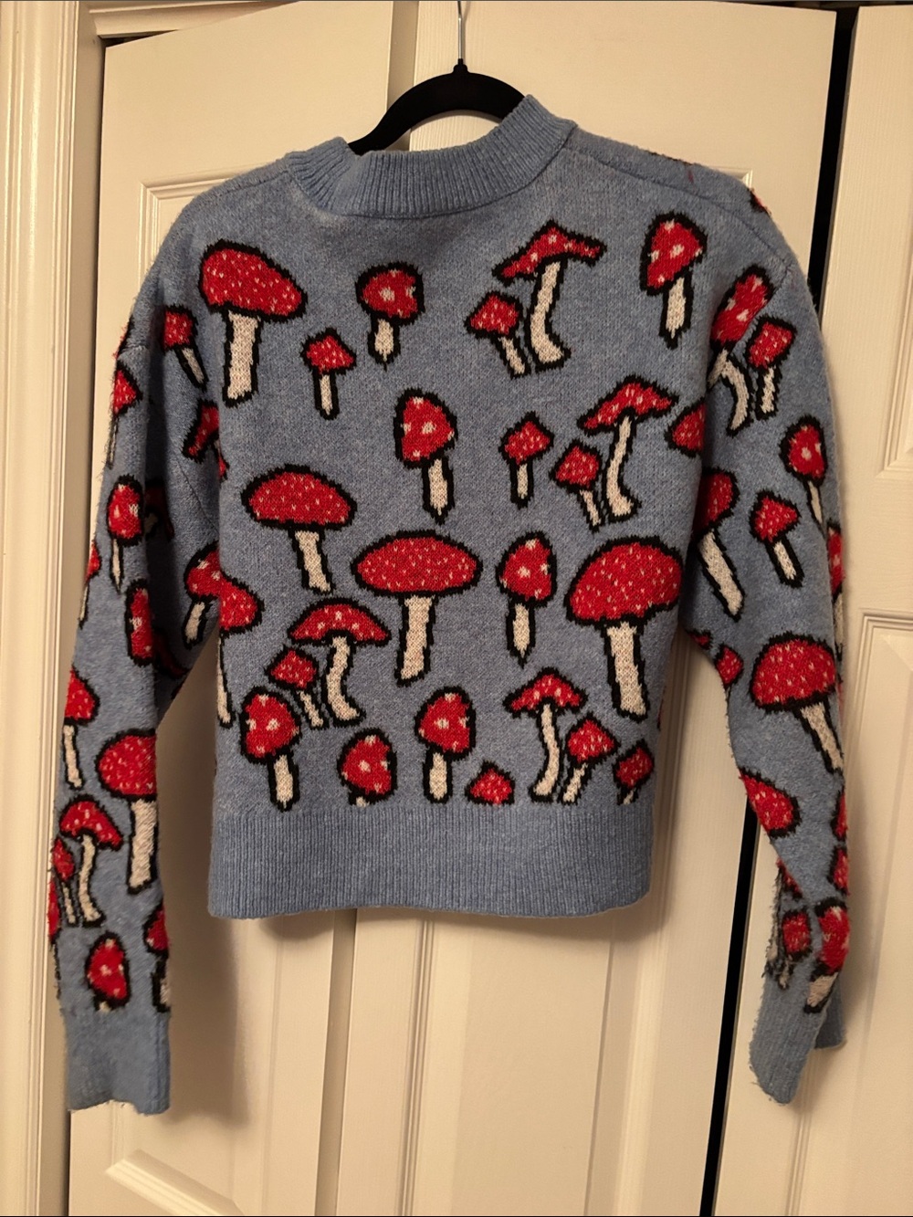 Zara medium size Blue Mushroom Pattern Women's Crewneck Sweater - Picture 4 of 5